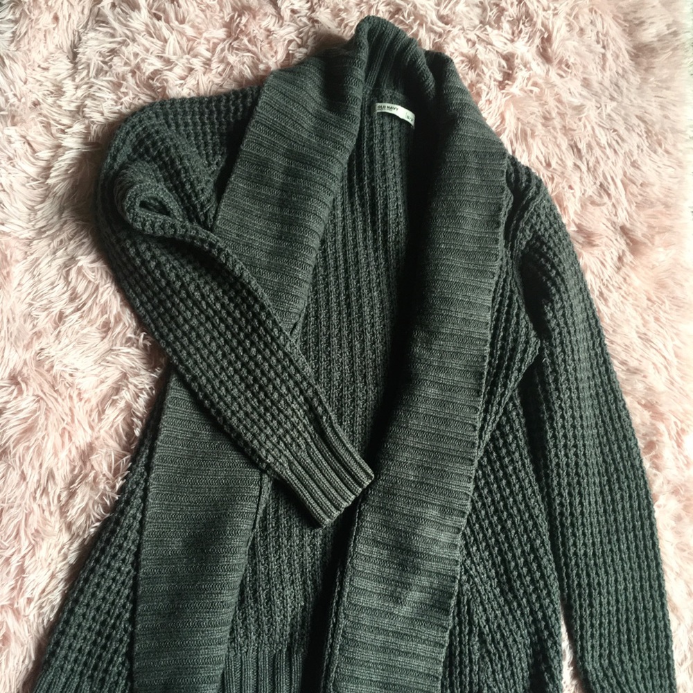 Old Navy Gray Cable Knit Open Front Cardigan